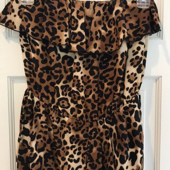 Amanda Uprichard Strapless Leopard Cheetah Print Ruffle Silk Mini Dress - Picture 5 of 5